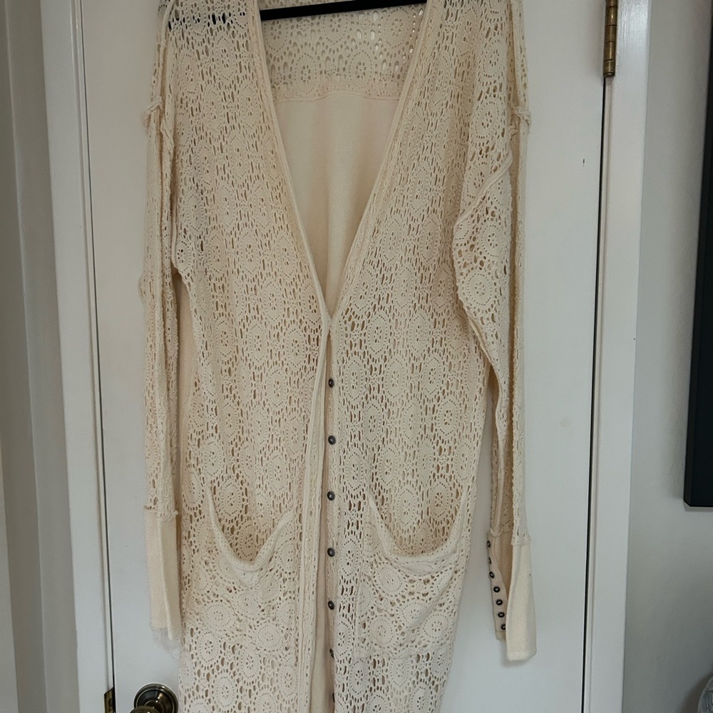 Free People Cream Lace Cardigan